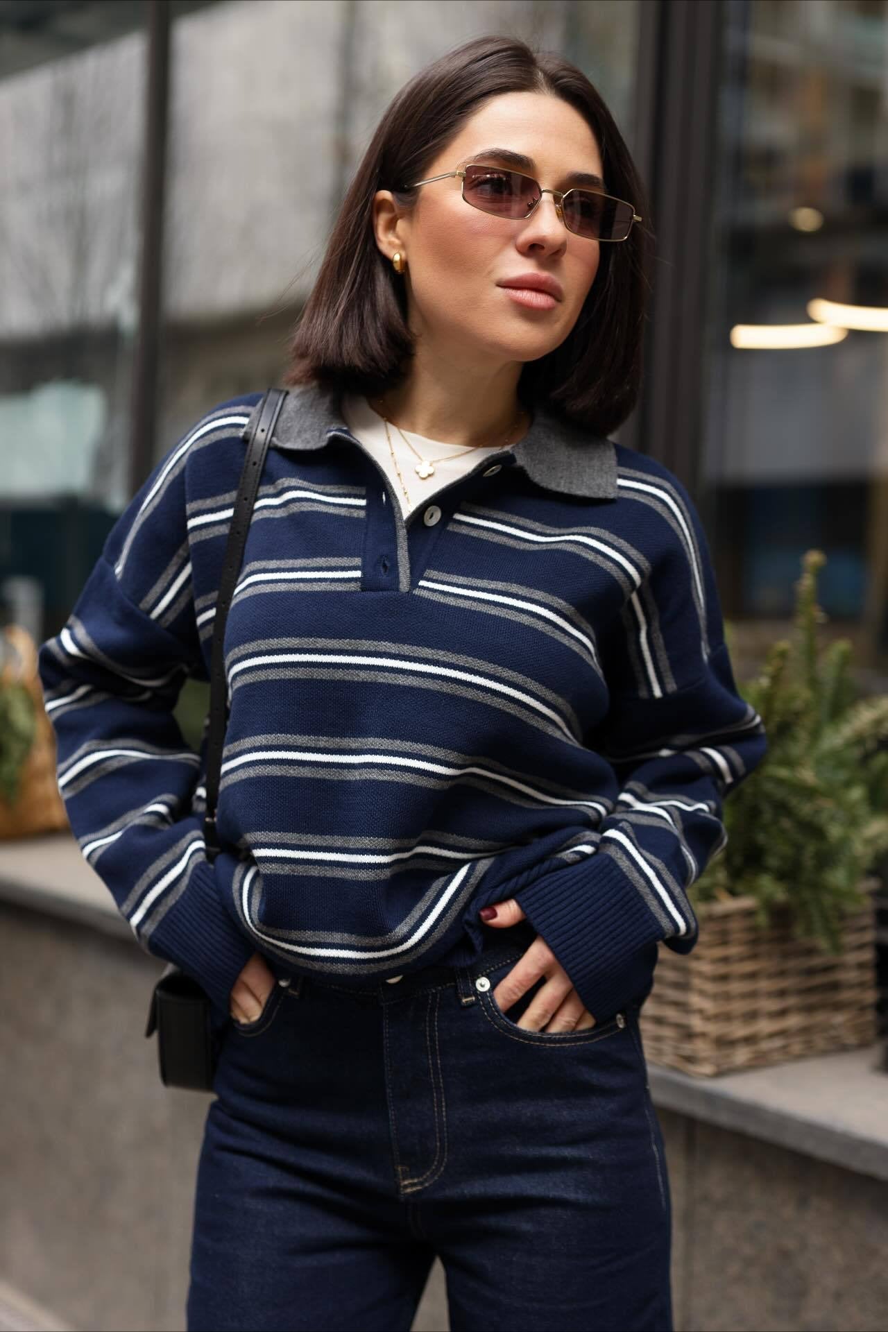 PrincessAce Striped Knit Pullover Sweater for Effortless Style