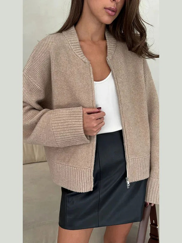 Casual Solid Slim Zipper Cardigan