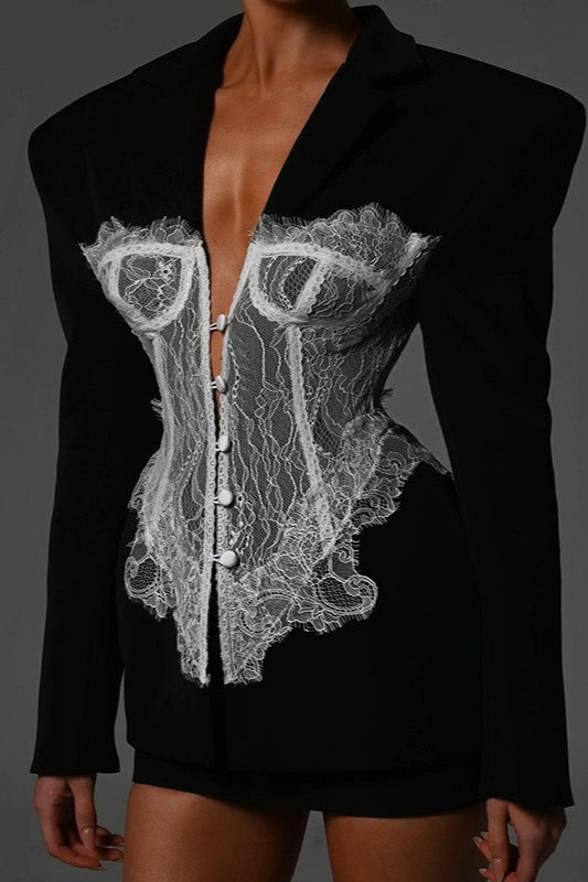 V-Neck Lace Corset Coat - Fashionpara