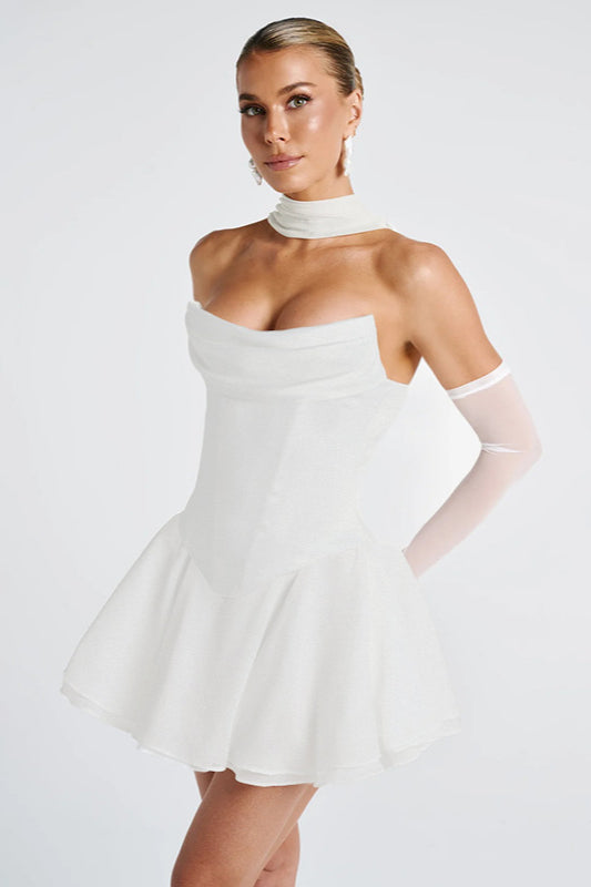 Cowl Neck Strapless Waist-Cinched Party Dress
