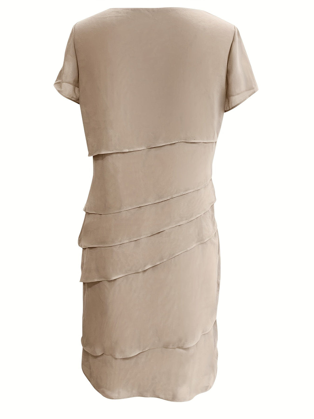 Cotton Layered Trim Round Neck Short Sleeve Midi Dress in Blue - View 5