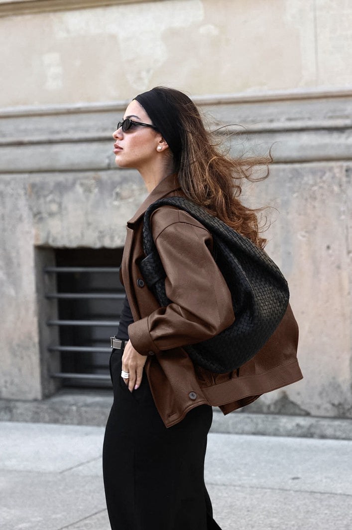 Elegant Vintage Brown Leather Blazer for Timeless Style