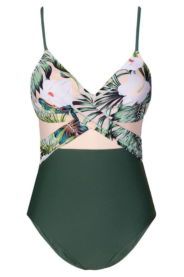 Printed Cross Cutout One-Piece Swimsuit - Fashionpara