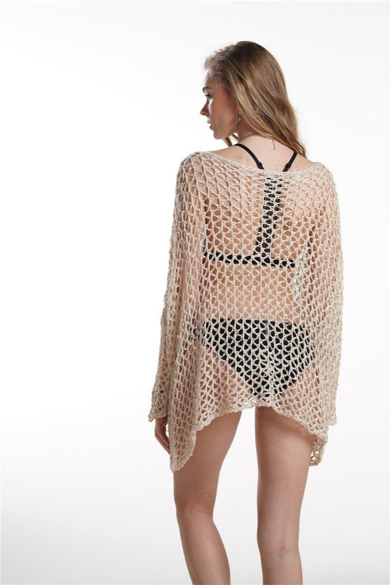 Solid Color Loose Knit Cover Up