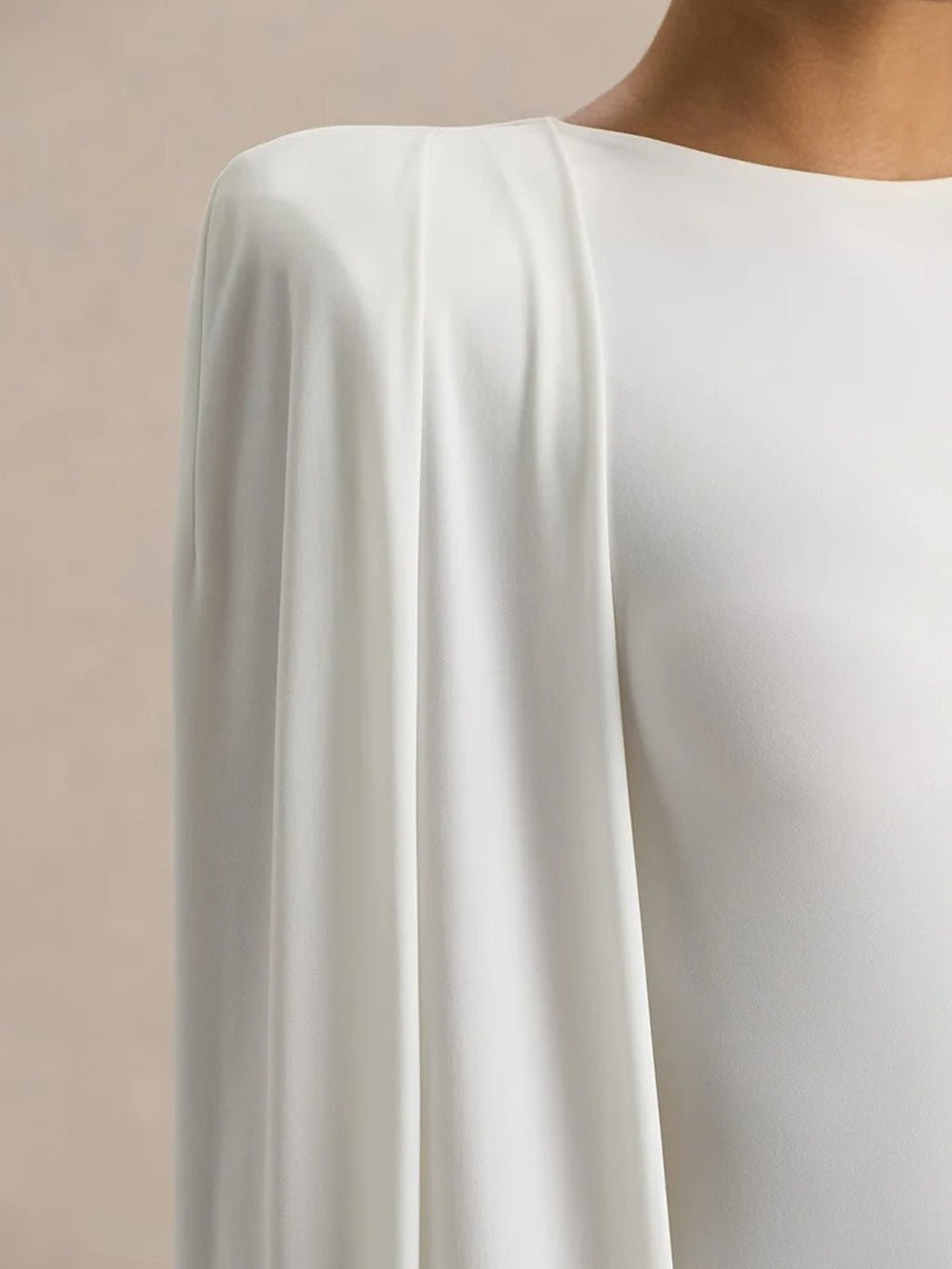 Cape Sleeve Bodycon Maxi Gown in White - View 3