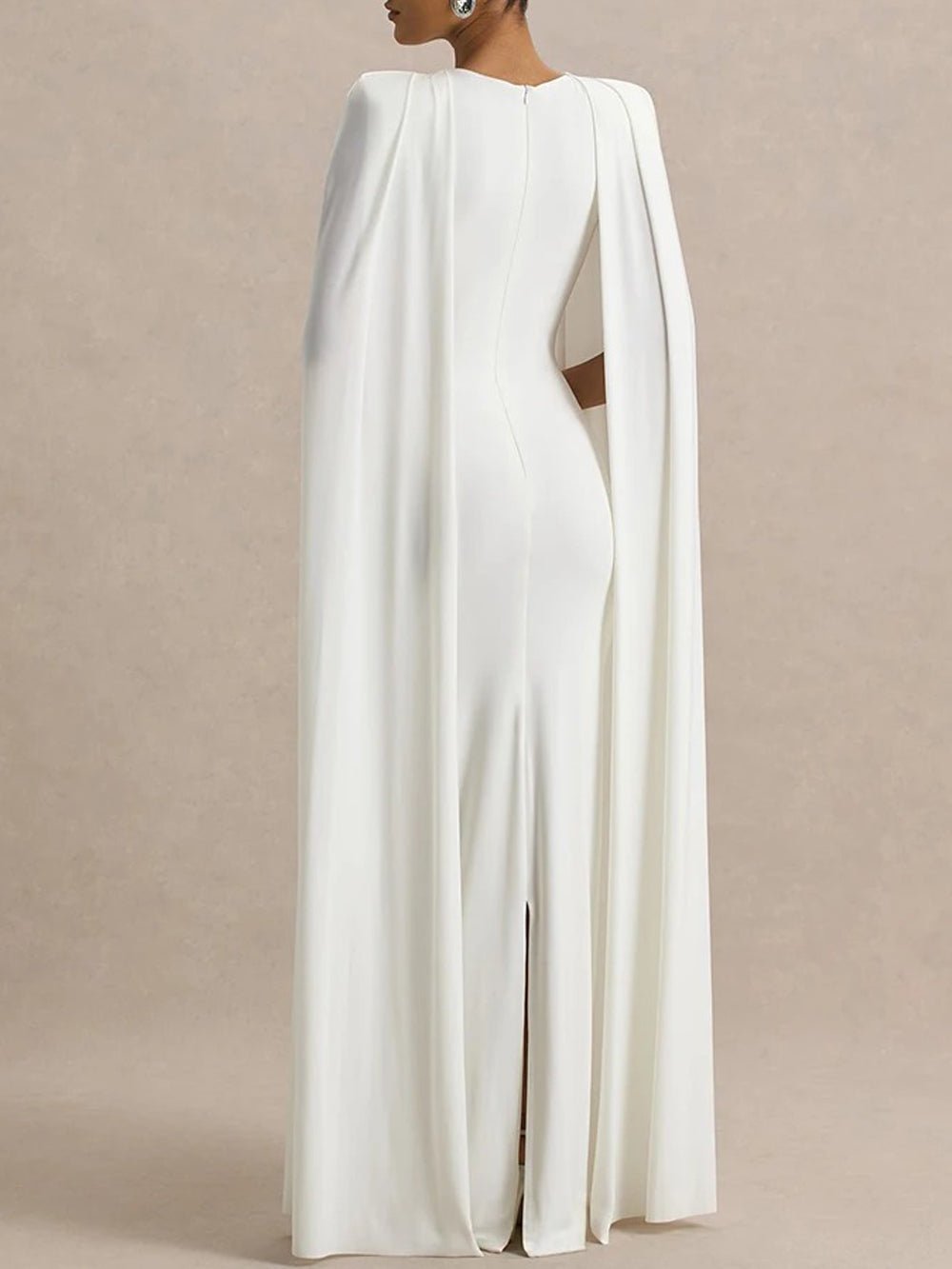 Cape Sleeve Bodycon Maxi Gown in White - View 2