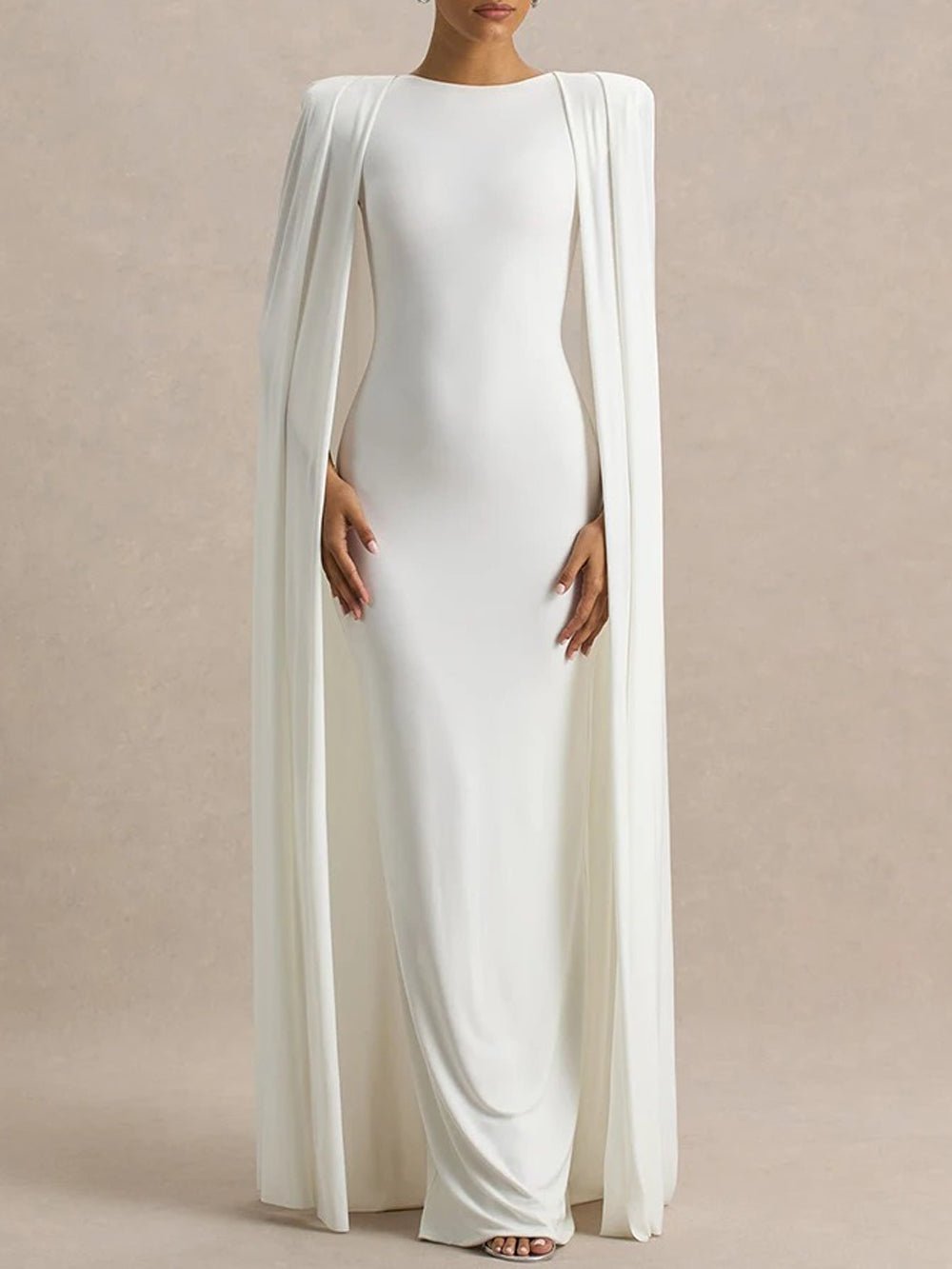 Cape Sleeve Bodycon Maxi Gown in White