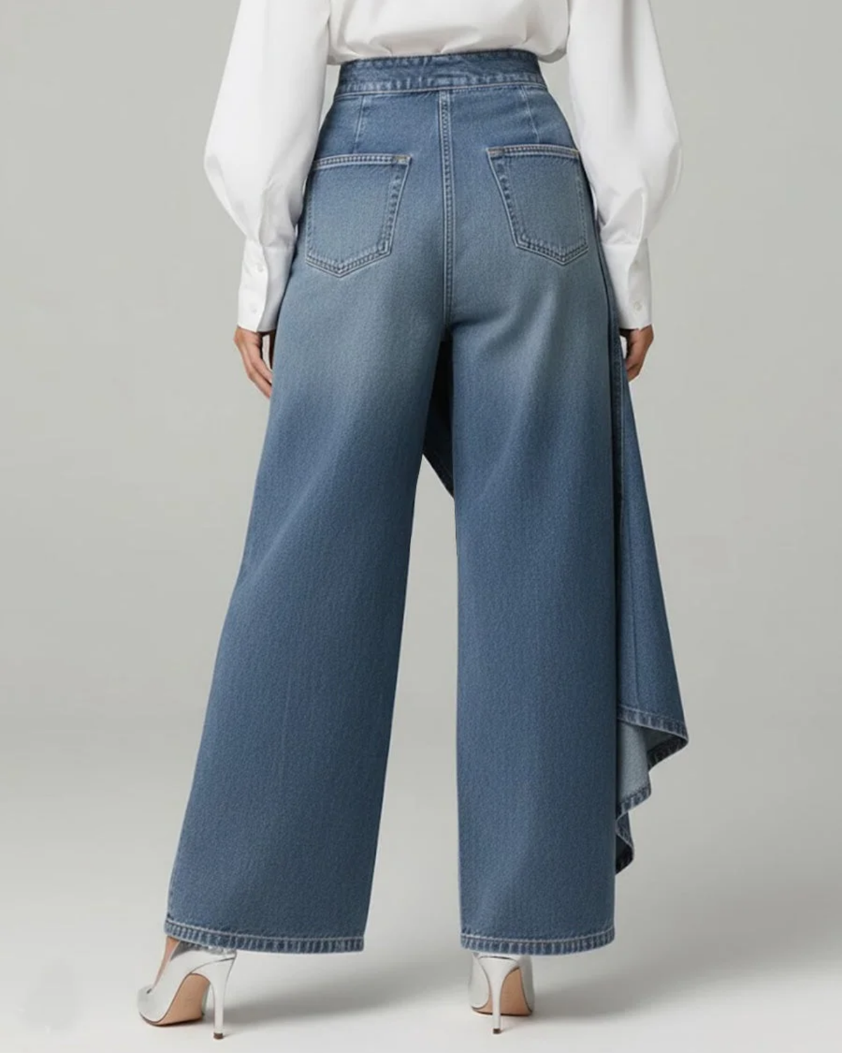 High Waist Ruffle Wrap Overlay Wide Leg Jeans 5