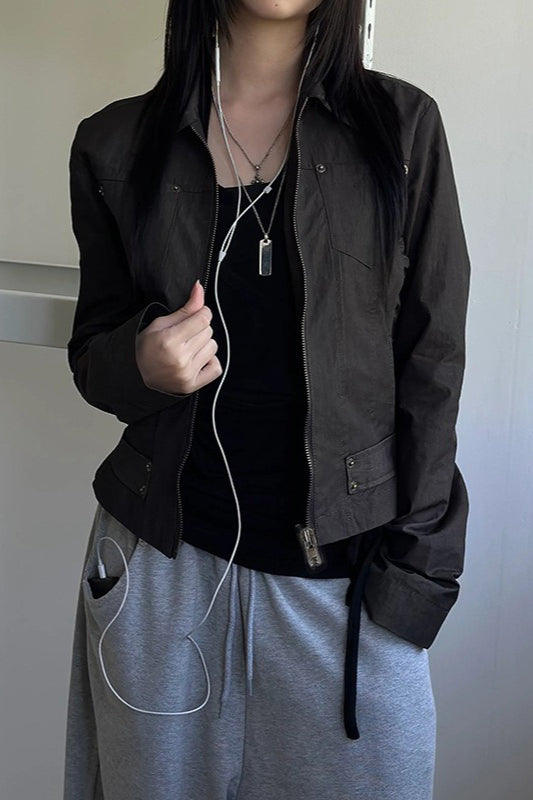 Zip Up Solid Color Utility Jacket 12