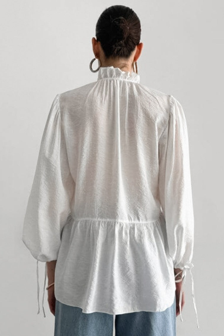 Sheer Puff Sleeve Tie Blouse - Fashionpara