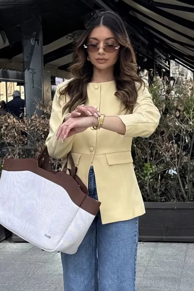 Slim O-Neck Long Jacket