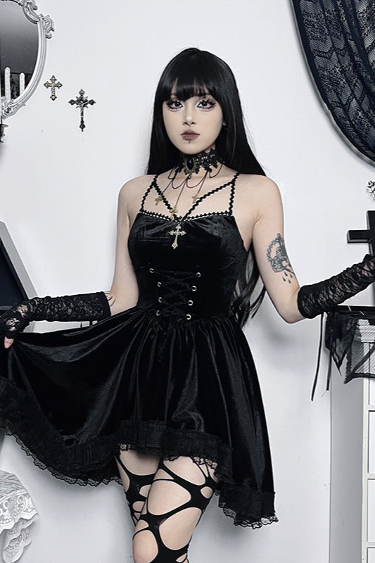 Velvet Tie-Waist Gothic Dress
