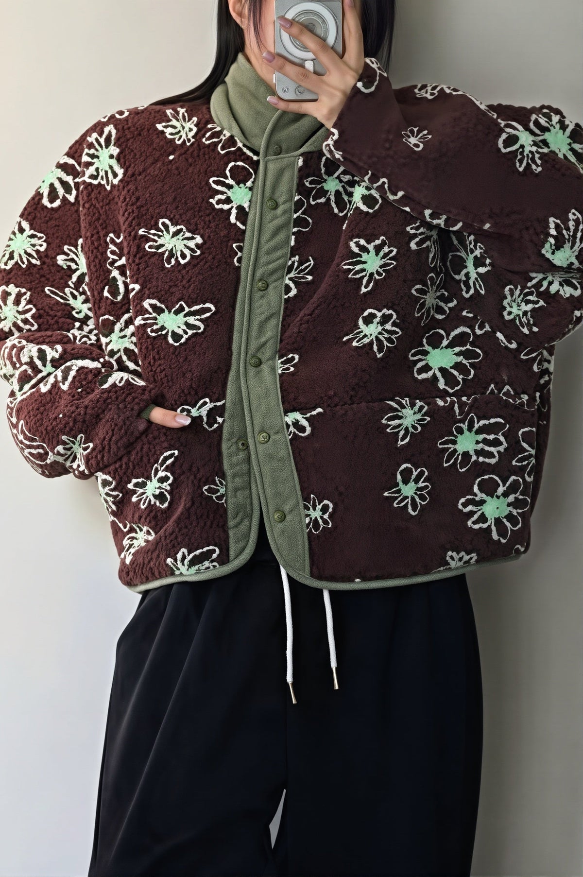 Reversible Floral Sherpa Fleece Coat