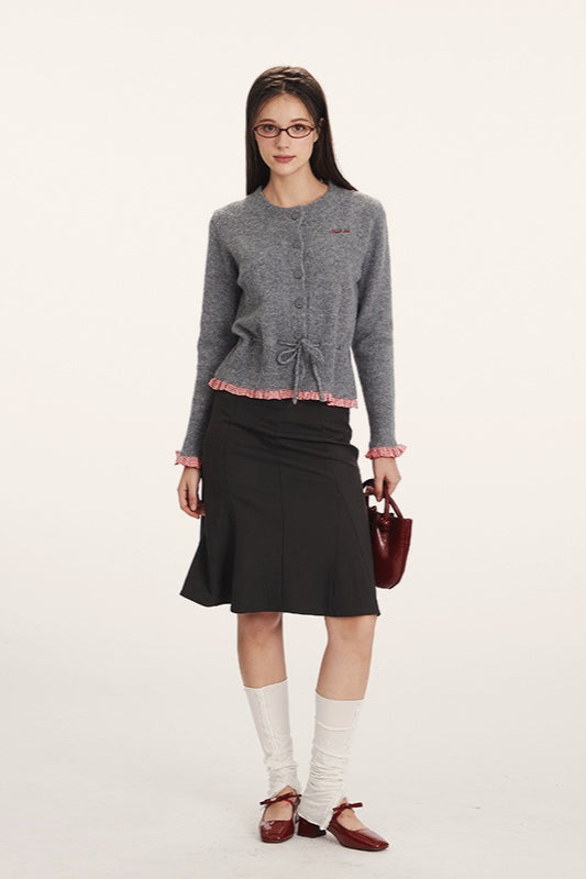 Sleek Panel-Design Waist-Cinched Slim Knit Cardigan