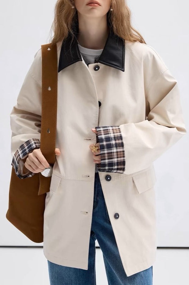 Cropped Contrast Color Coat - Fashionpara