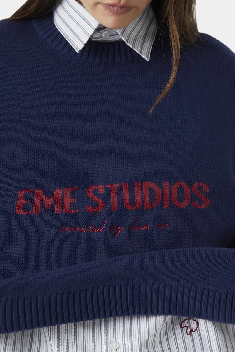 Embroidery Knit Slouchy Pullover Blouse