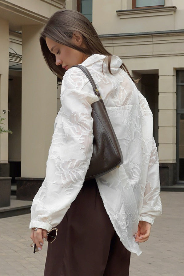 Heavy Jacquard Collared Blouse