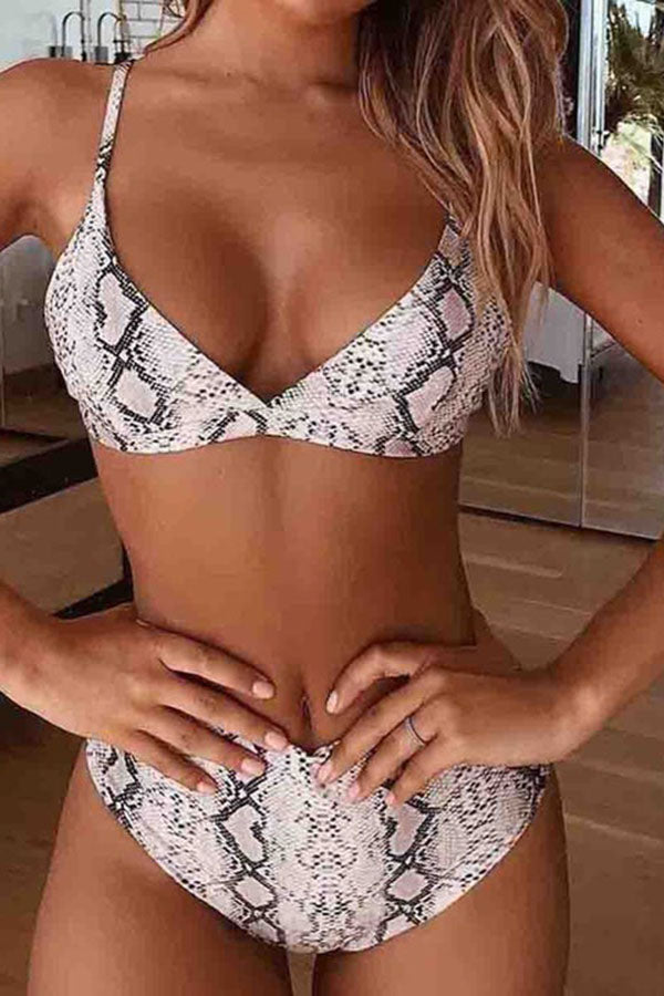 Spaghetti Strap Snake Print Two Pieces Swimsuit - Fashionpara