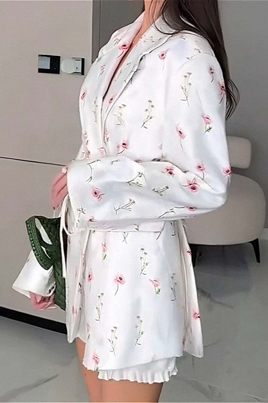 Stylish Printed Tie Button Lapel Coat for Effortless Chic