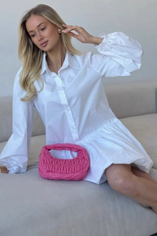 Puff Sleeve Buttoned Mini Dress