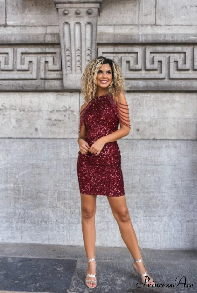 Sequin Halter Neck Beaded Bodycon Mini Dress 17