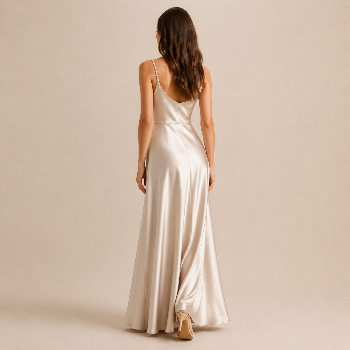 Cowl Neck Pearl Strap Satin Maxi Dress 19