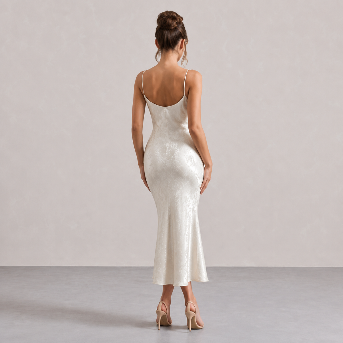V-Neck Strappy Jacquard Satin Slip Maxi Dress 9