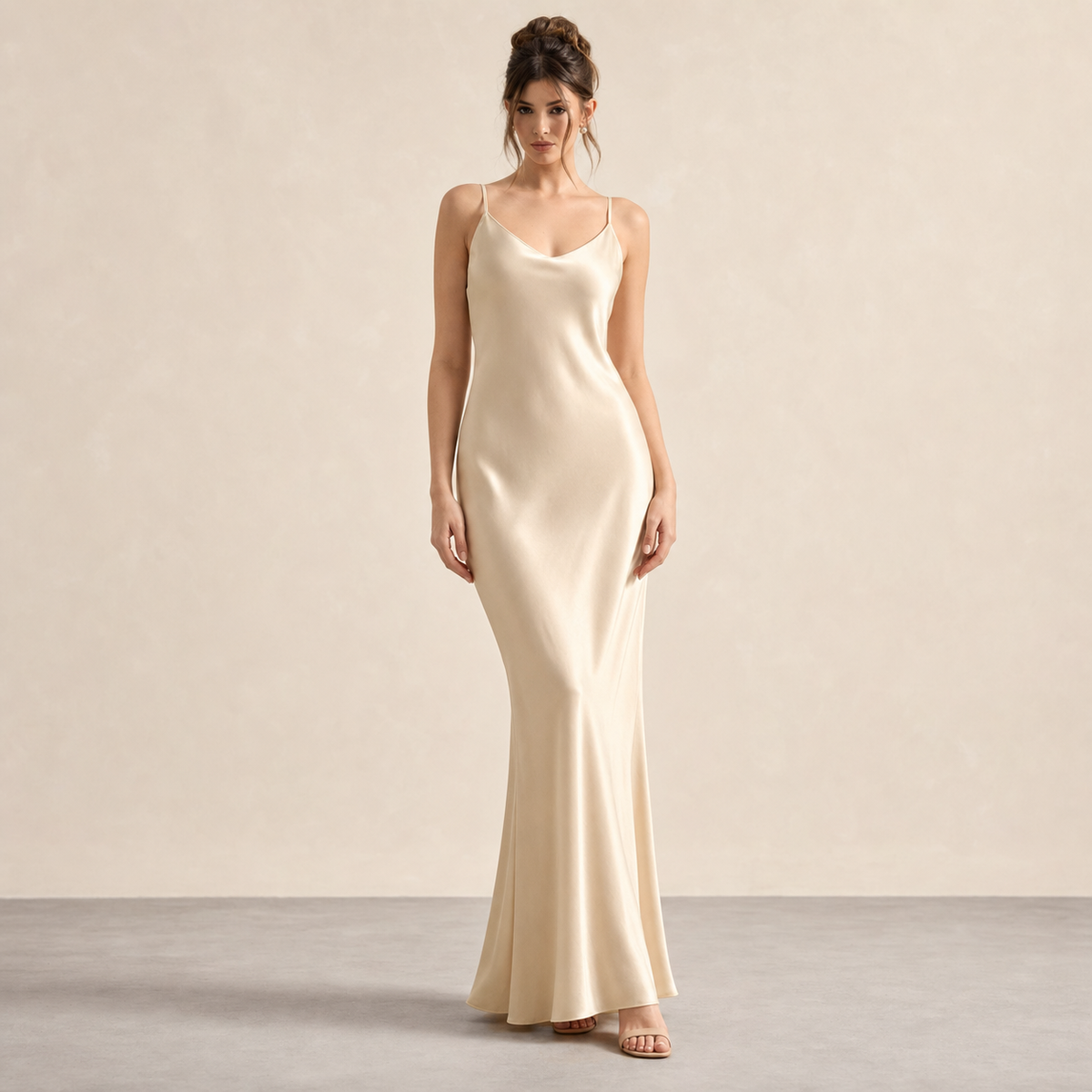 V-Neck Strappy Satin Slip Maxi Dress 4