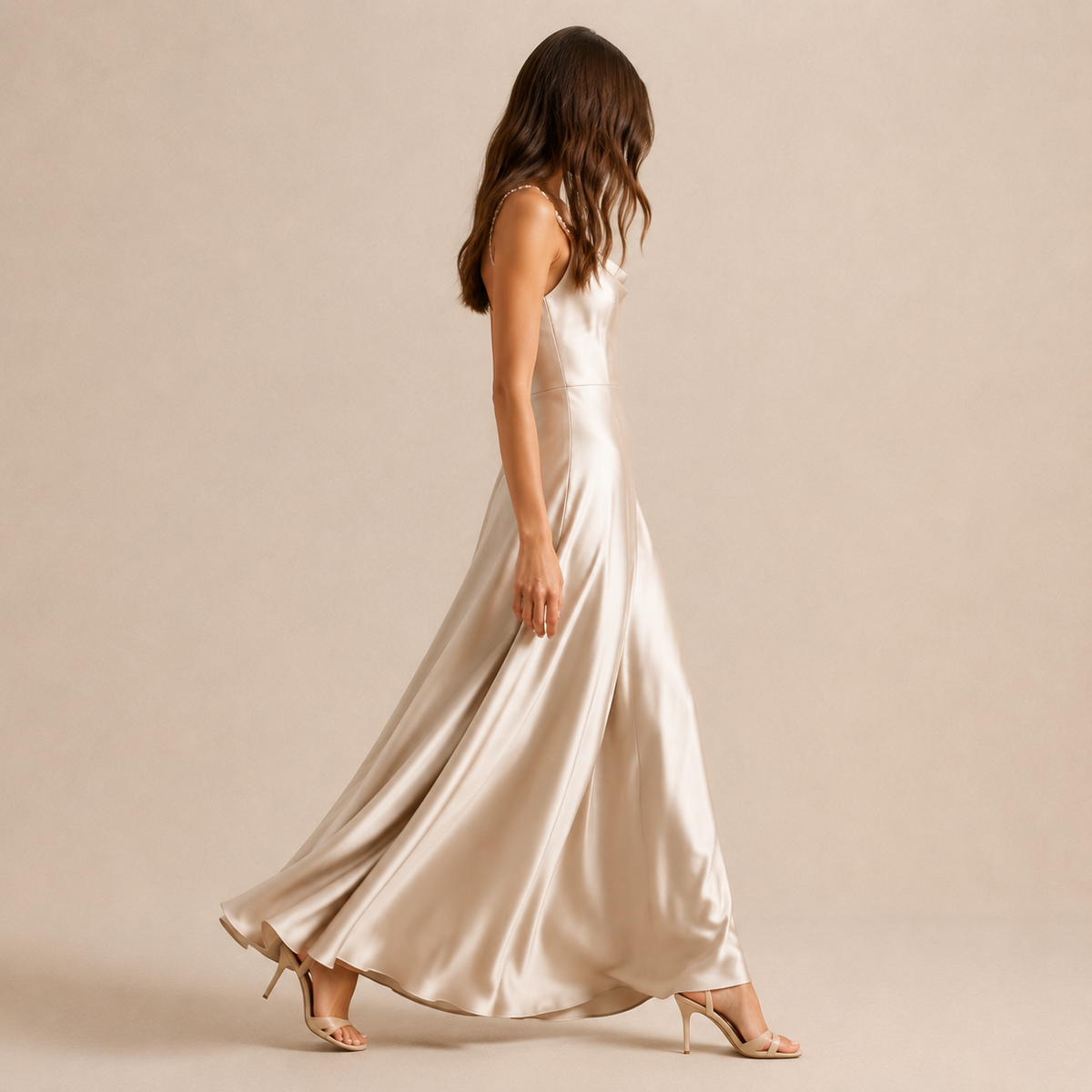 Cowl Neck Pearl Strap Satin Maxi Dress 20