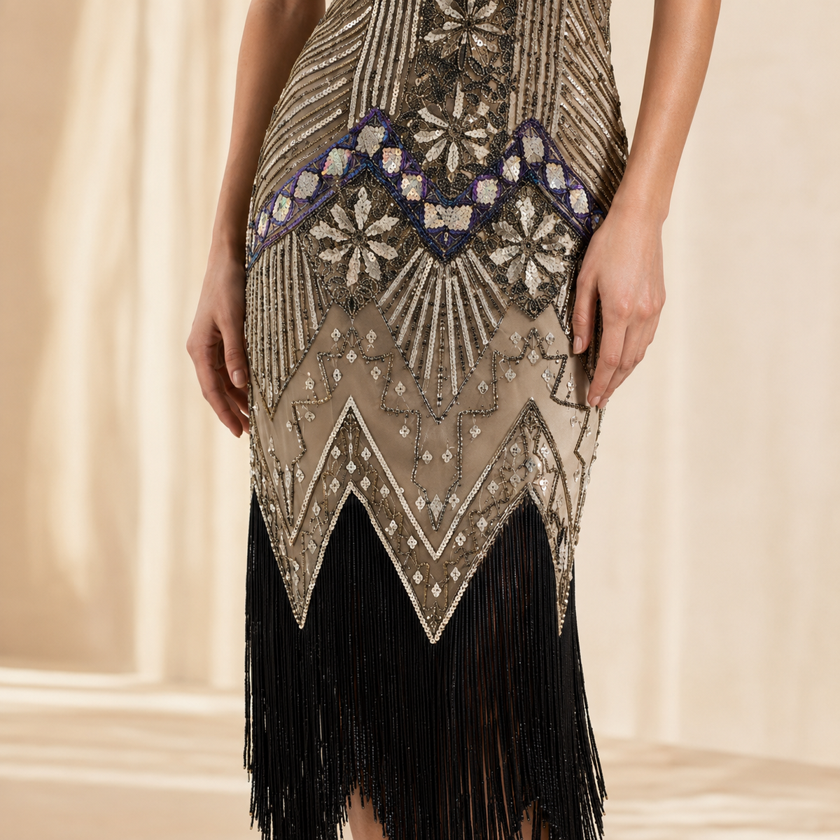 V-Neck Beaded Fringe Sleeveless Flapper Midi Dress 22