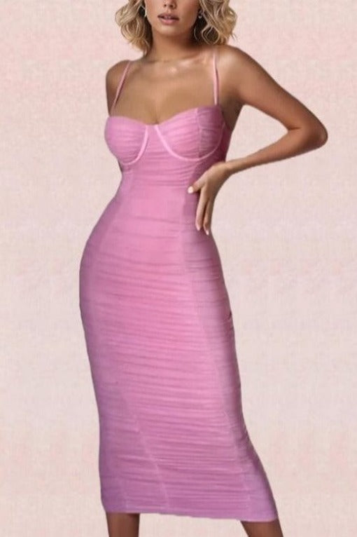 Chance Bodycon Wrap Midi Dress - Blush Pink - Fashionpara