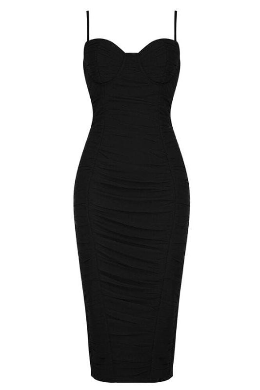 Chance Bodycon Wrap Midi Dress - Classic Black - Fashionpara