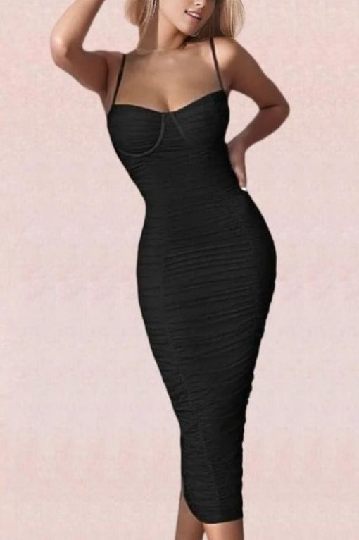 Chance Bodycon Wrap Midi Dress - Classic Black - Fashionpara