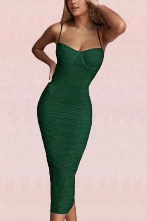 Chance Bodycon Wrap Midi Dress - Emerald Green - Fashionpara