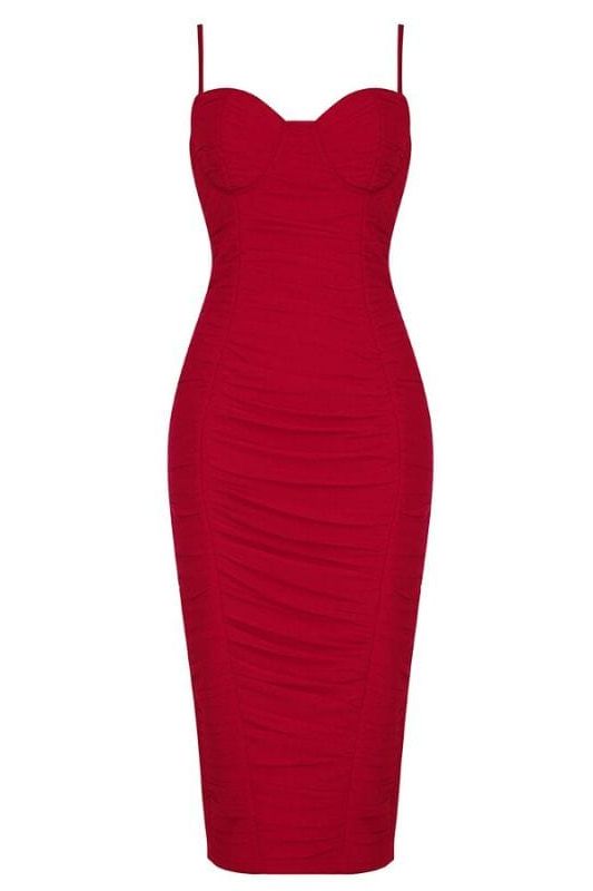 Chance Bodycon Wrap Midi Dress - Lipstick Red - Fashionpara