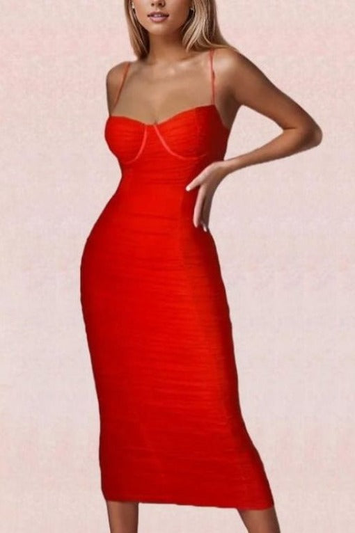 Chance Bodycon Wrap Midi Dress - Lipstick Red - Fashionpara
