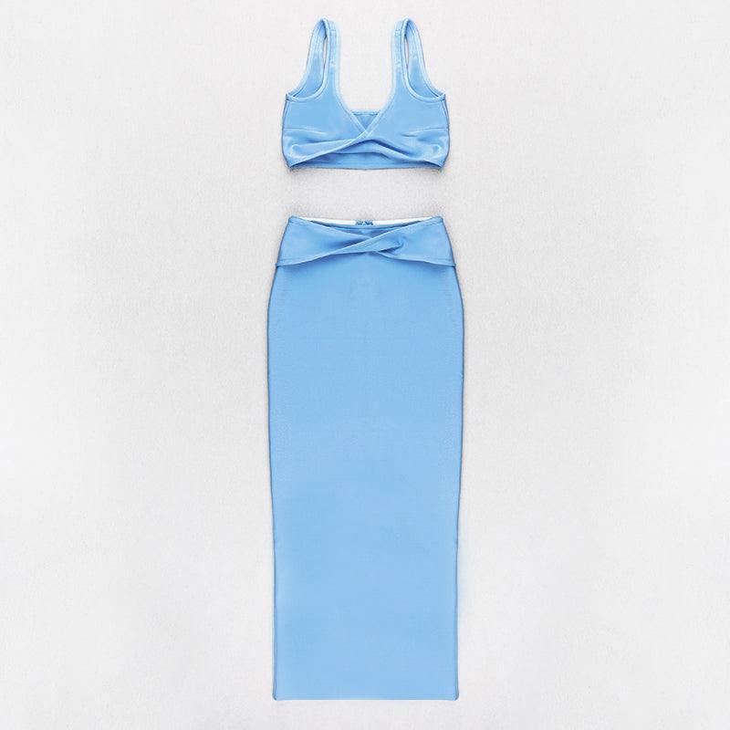 KittenAlarm - Charisma Twisted Crop Top & High Waist Slit Hem Skirt Set