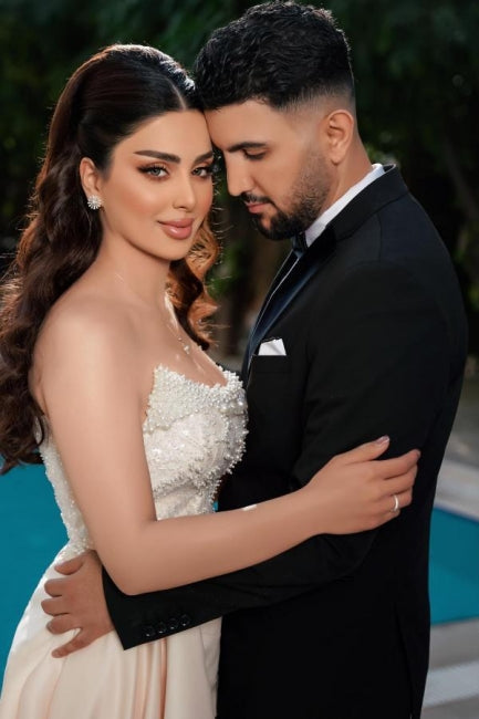 Charming Long Mermaid Strapless Sequined Wedding Gown with Dazzling Pearls - Fashionpara