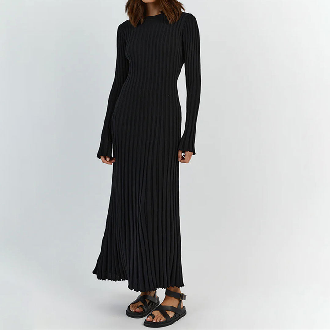 Charming Ribbed Knit Maxi Sweater Dress for Elegant Vacations