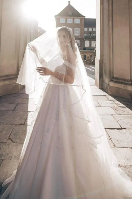 Charming Straps Off-the-Shoulder Floor-Length A-Line Bridal Dress - Fashionpara
