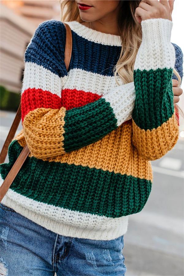 RadyRin Chasing The Rainbow Striped Sweater for Cozy Style