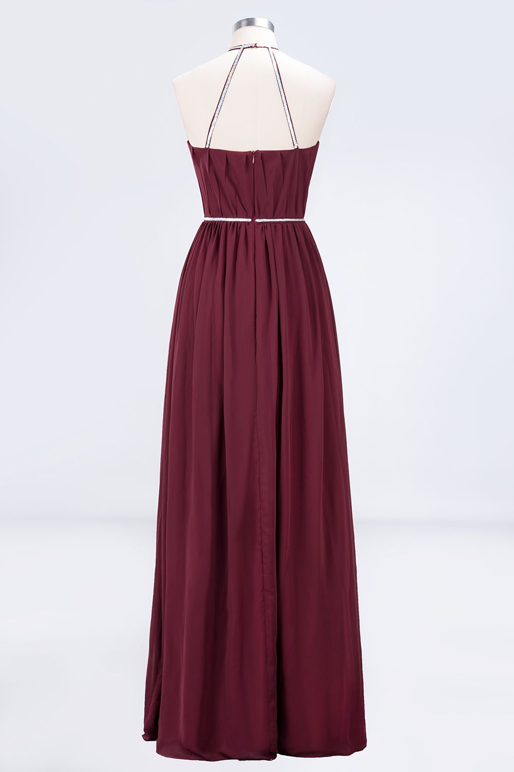 Chic Burgundy Halter Long Backless Bridesmaid Dresses with Beadings - Fashionpara
