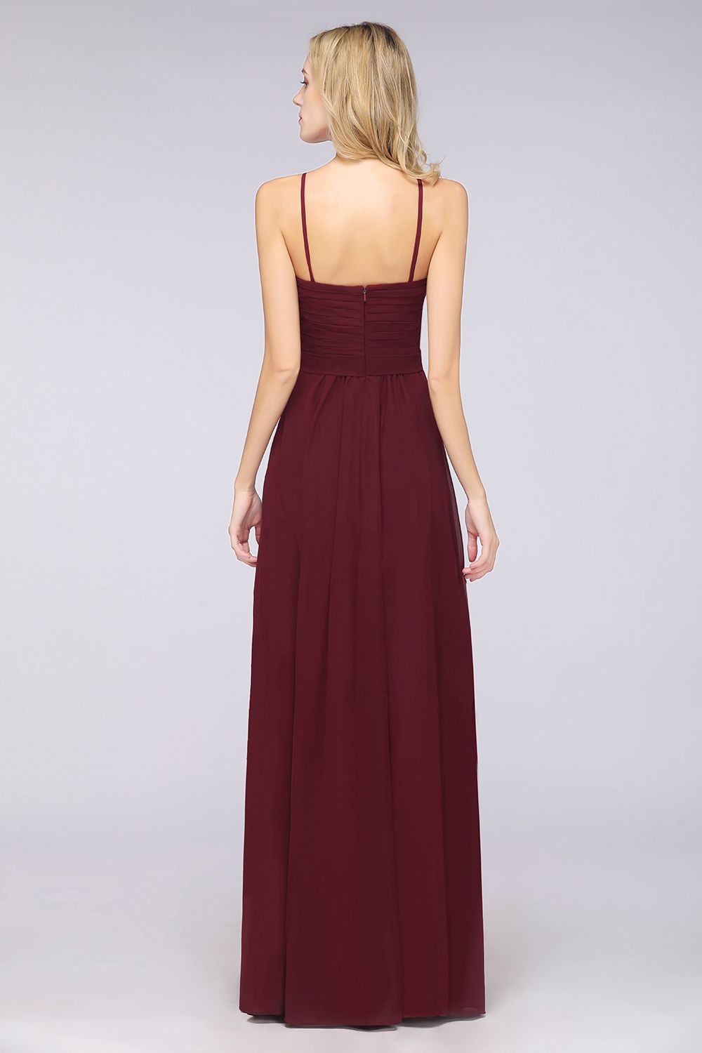 Chic Burgundy Sweetheart Long Bridesmaid Dresses With Spaghetti-Straps - Fashionpara