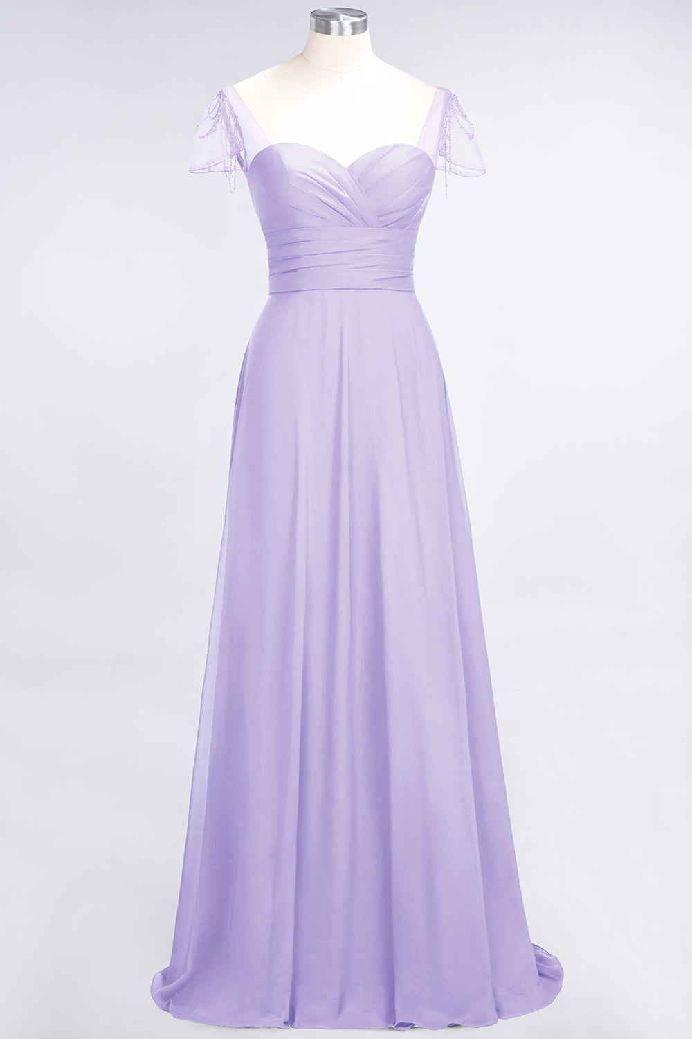Chic Chiffon Sweetheart Cap-Sleeves Ruffle Bridesmaid dresses with Beadings - Fashionpara