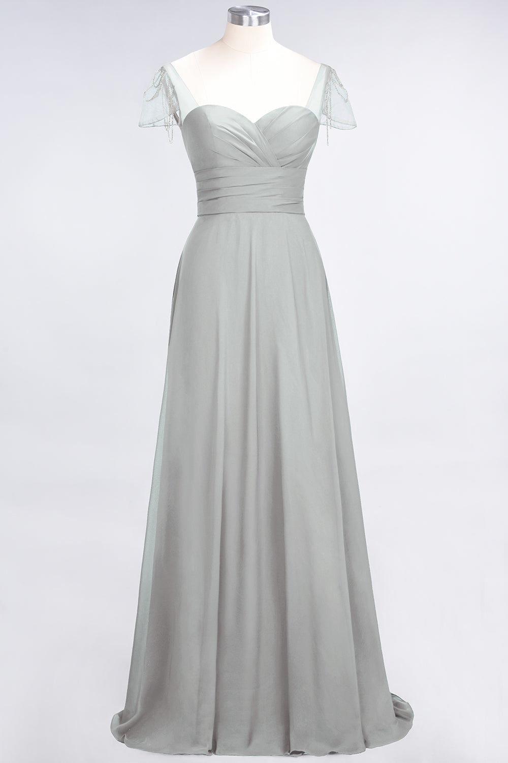 Chic Chiffon Sweetheart Cap-Sleeves Ruffle Bridesmaid dresses with Beadings