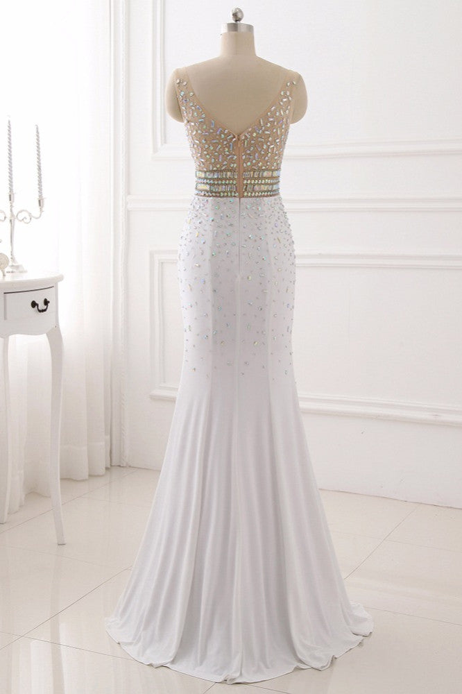 Chic Chiffon V-Neck Rhinestones Prom Dresses with Front Slit On Sale - Fashionpara