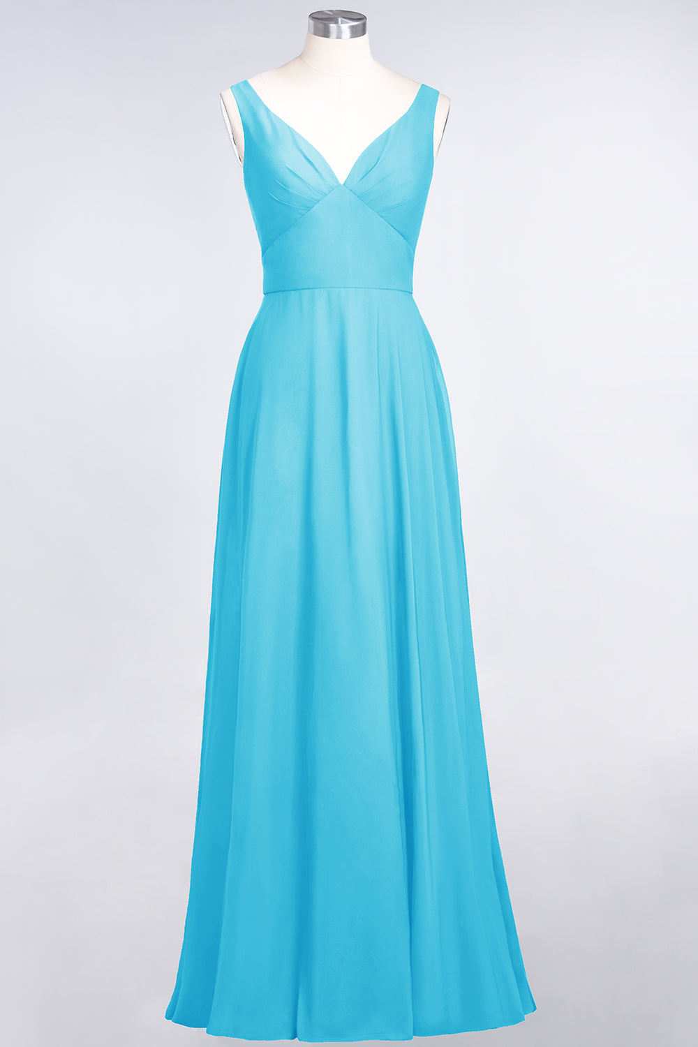 Chic Chiffon V-Neck Straps Ruffle Affordable Bridesmaid dresses with Open Back - Fashionpara