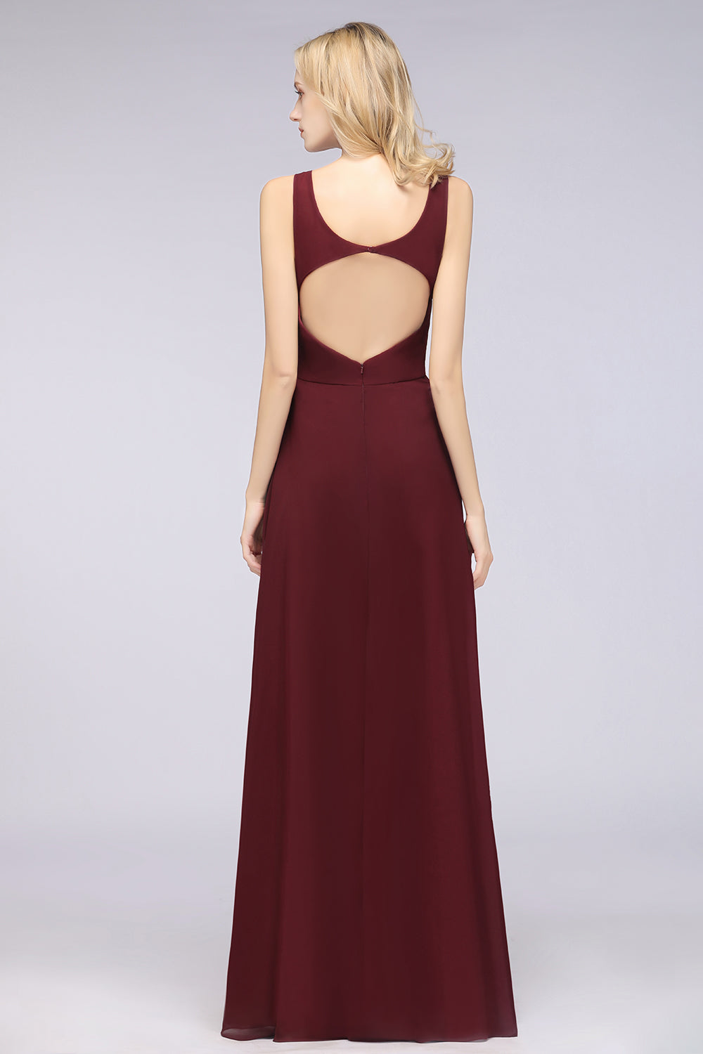 Chic Chiffon V-Neck Straps Ruffle Affordable Bridesmaid dresses with Open Back - Fashionpara