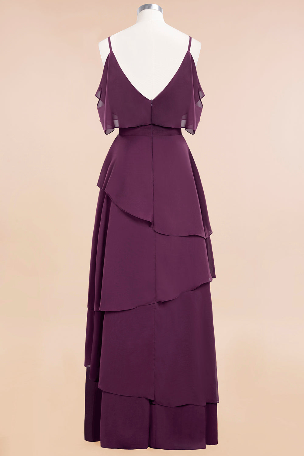 Chic Cold-Shoulder Layers Grape Chiffon Bridesmaid Dresses Affordable - Fashionpara