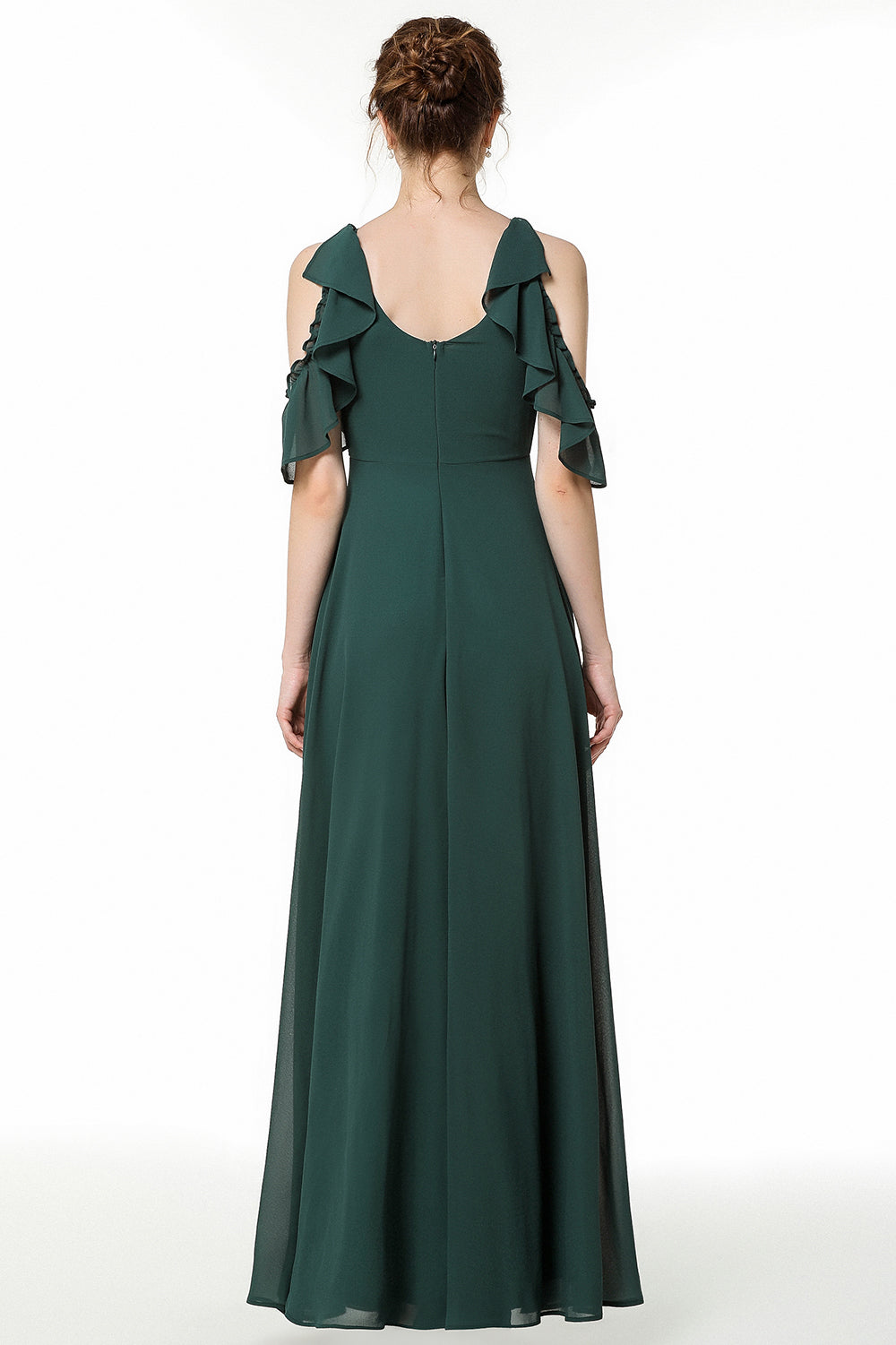 Chic Cold-shoulder Ruffle Dark Green Chiffon Bridesmaid dresses - Fashionpara